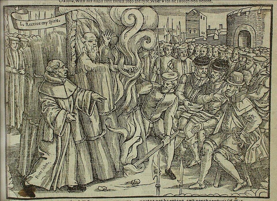 Sixteenth-century woodcut depicting Thomas Cranmer's execution at the stake, from John Foxe's Acts and Monuments