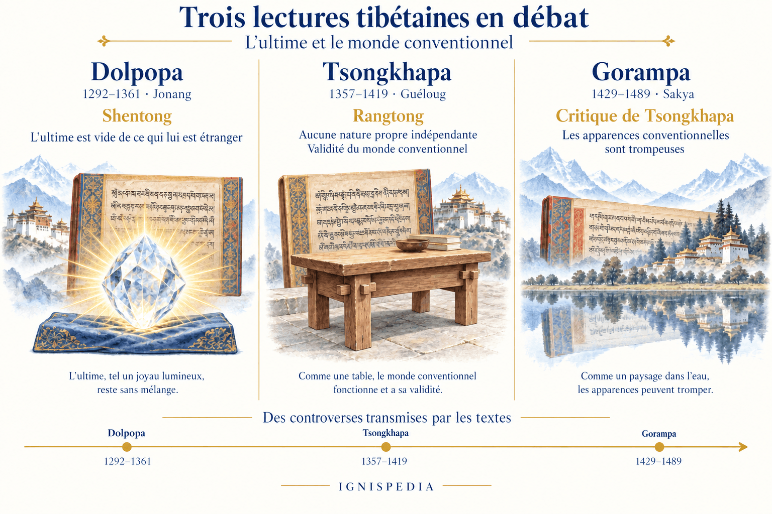 Comparaison des positions de Dolpopa, Tsongkhapa et Gorampa sur les deux vérités