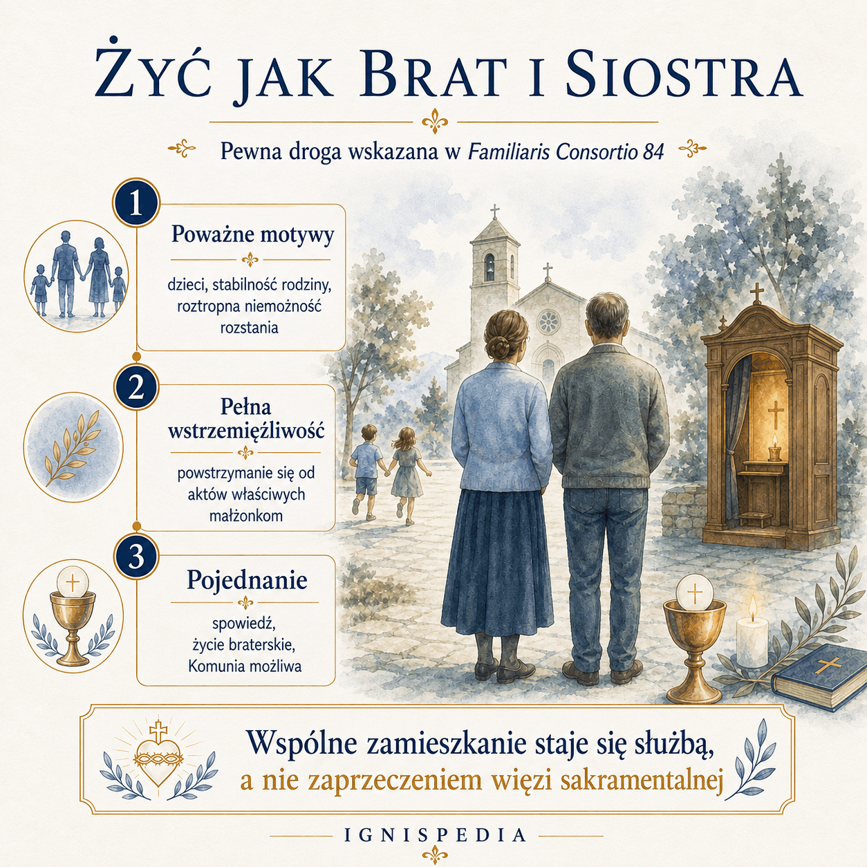 Infografika — droga wstrzemięźliwości: życie jak brat i siostra usuwa obiektywną przeszkodę i otwiera, po spowiedzi, dostęp do Komunii