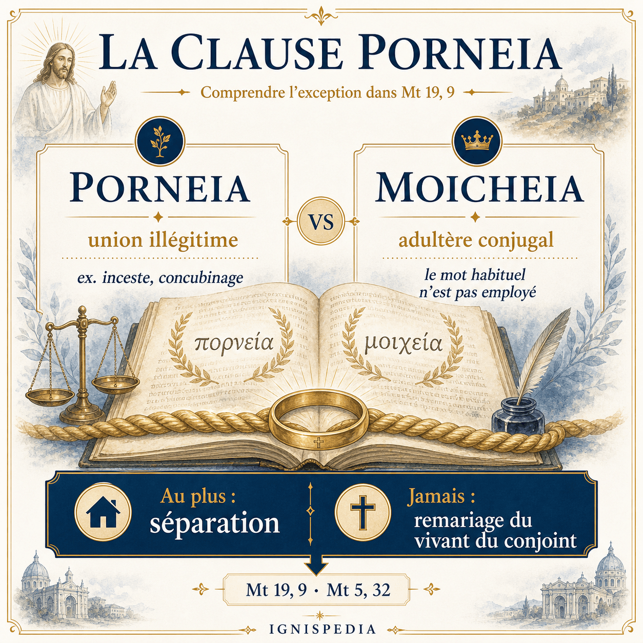 Infographie expliquant la clause porneia de Matthieu et la différence avec l'adultère conjugal