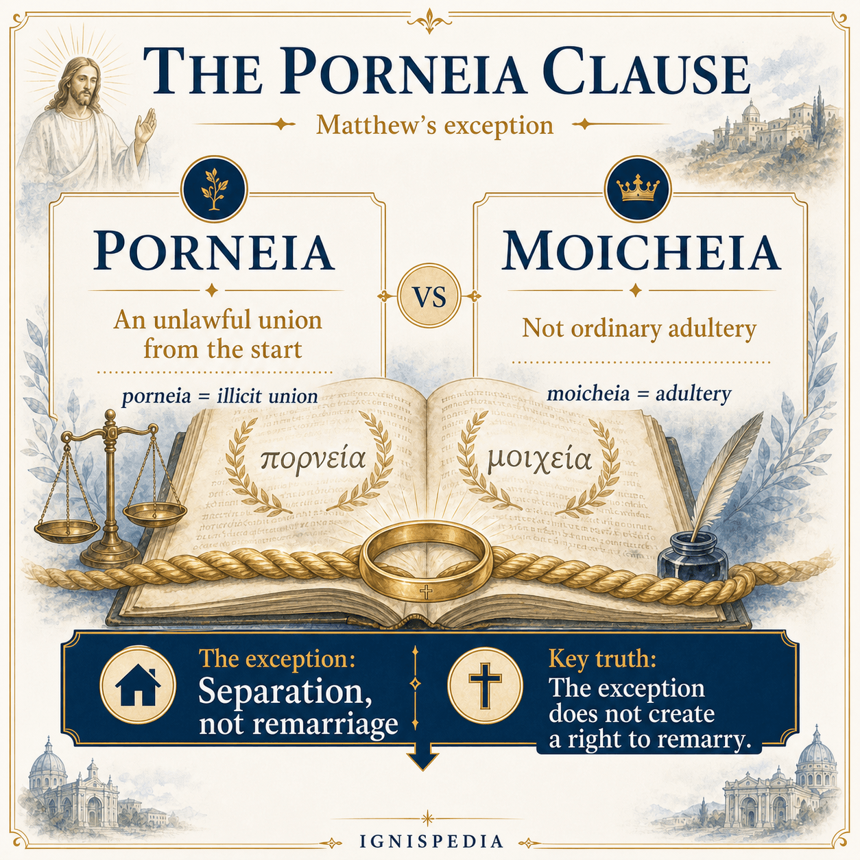 Infographic explaining Matthew's porneia clause and the difference from conjugal adultery