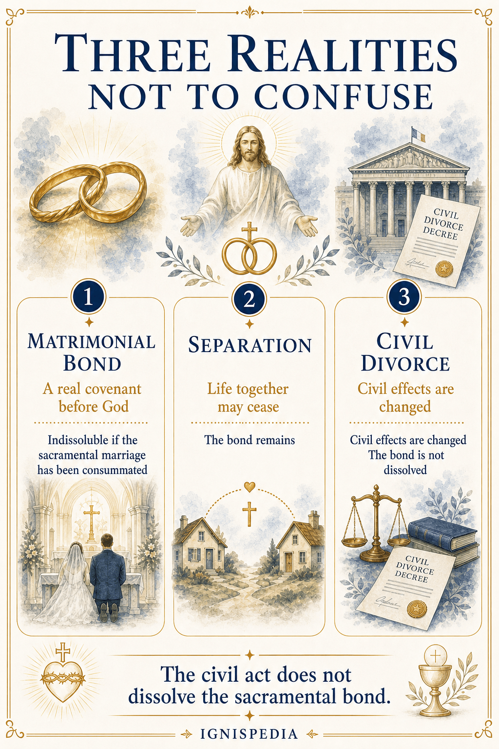 Infographic distinguishing the matrimonial bond, separation, and civil divorce