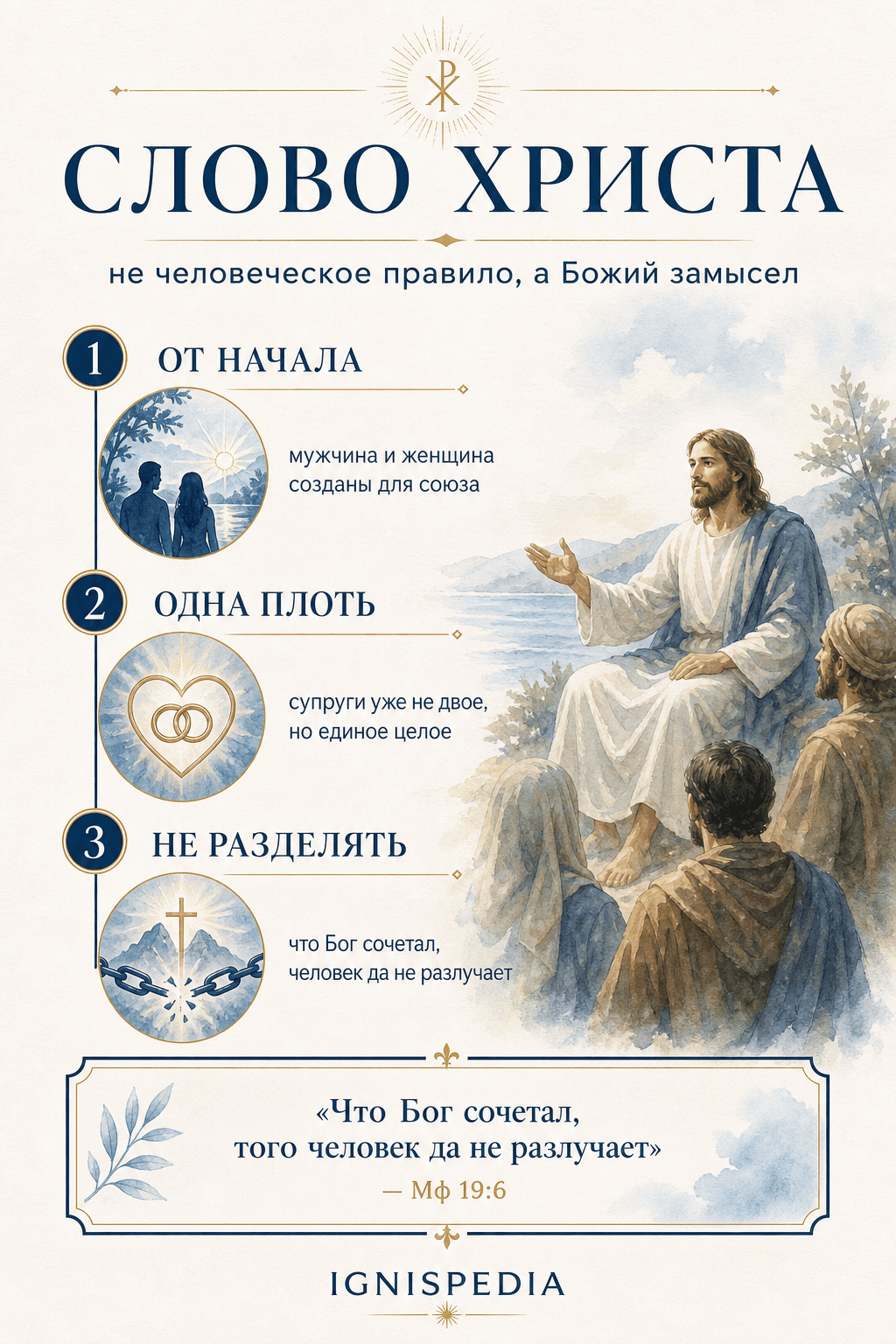Инфография, резюмирующая учение Христа о нерасторжимости брака в Мф 19