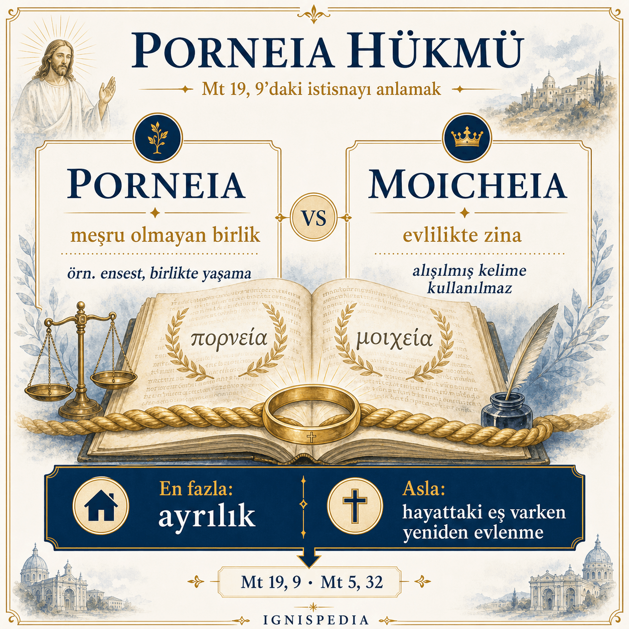 Matta'daki porneia hükmünü ve evlilikte zina ile farkını açıklayan infografik