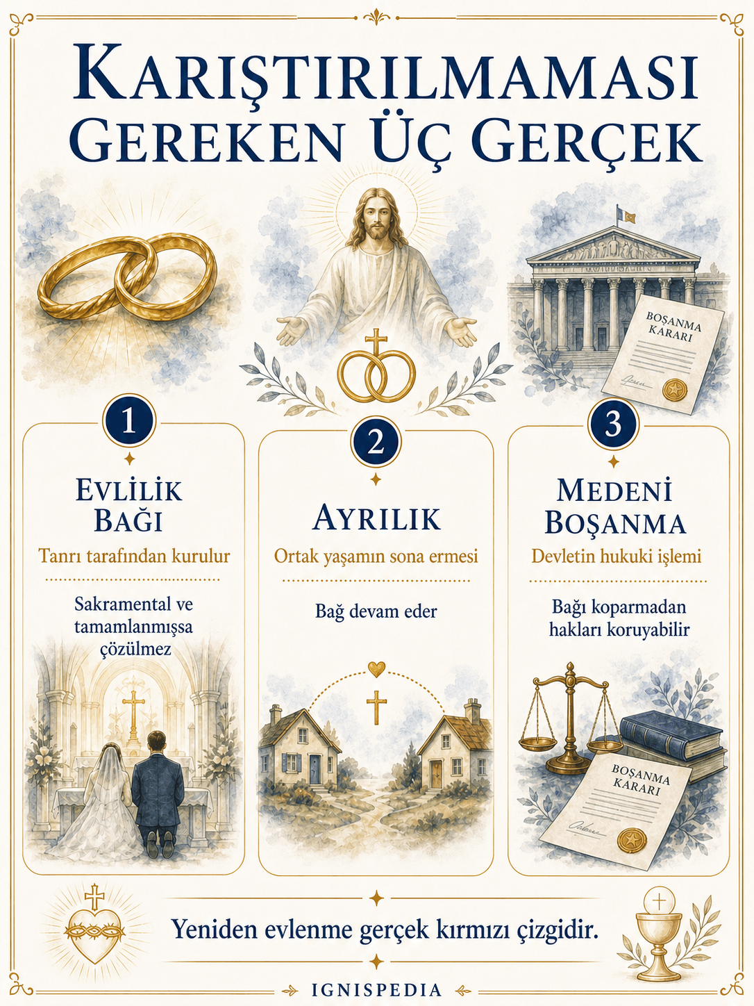 Evlilik bağı, ayrılık ve medeni boşanmayı ayıran infografik