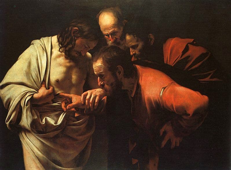 L'incredulità di san Tommaso, di Caravaggio — l'apostolo tocca le piaghe del Cristo risorto