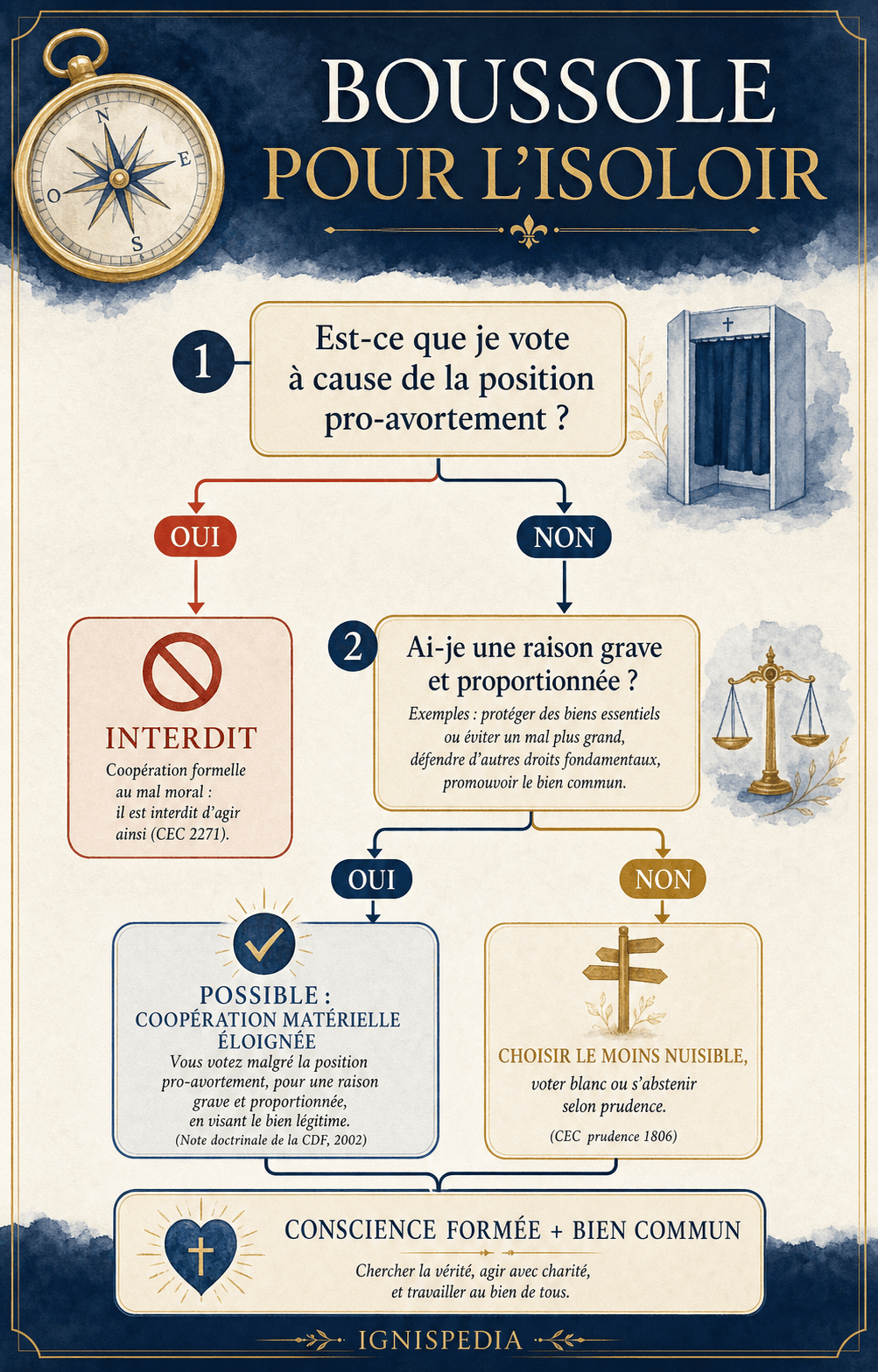 Arbre de décision pour discerner un vote catholique face à un candidat favorable à l'avortement.