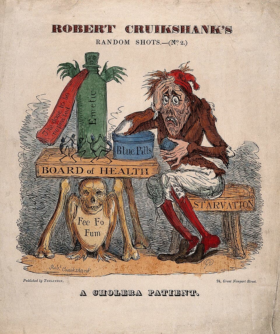 Karykatura chorego na cholerę w 1832 roku