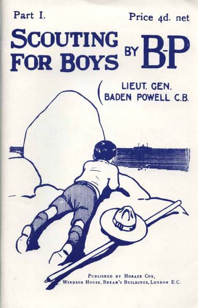 Capa da primeira parte de Scouting for Boys, publicada em janeiro de 1908.