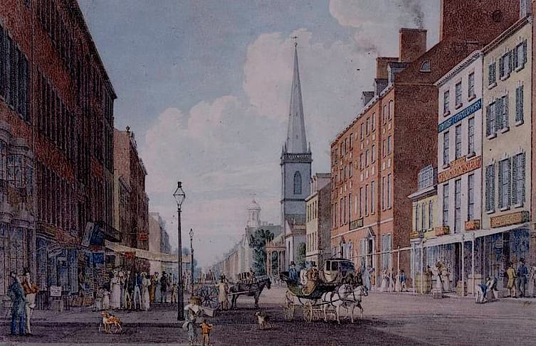 Broadway e Trinity Church a New York verso il 1830