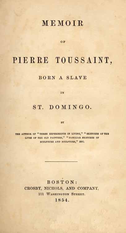 Frontespizio del Memoir of Pierre Toussaint pubblicato nel 1854