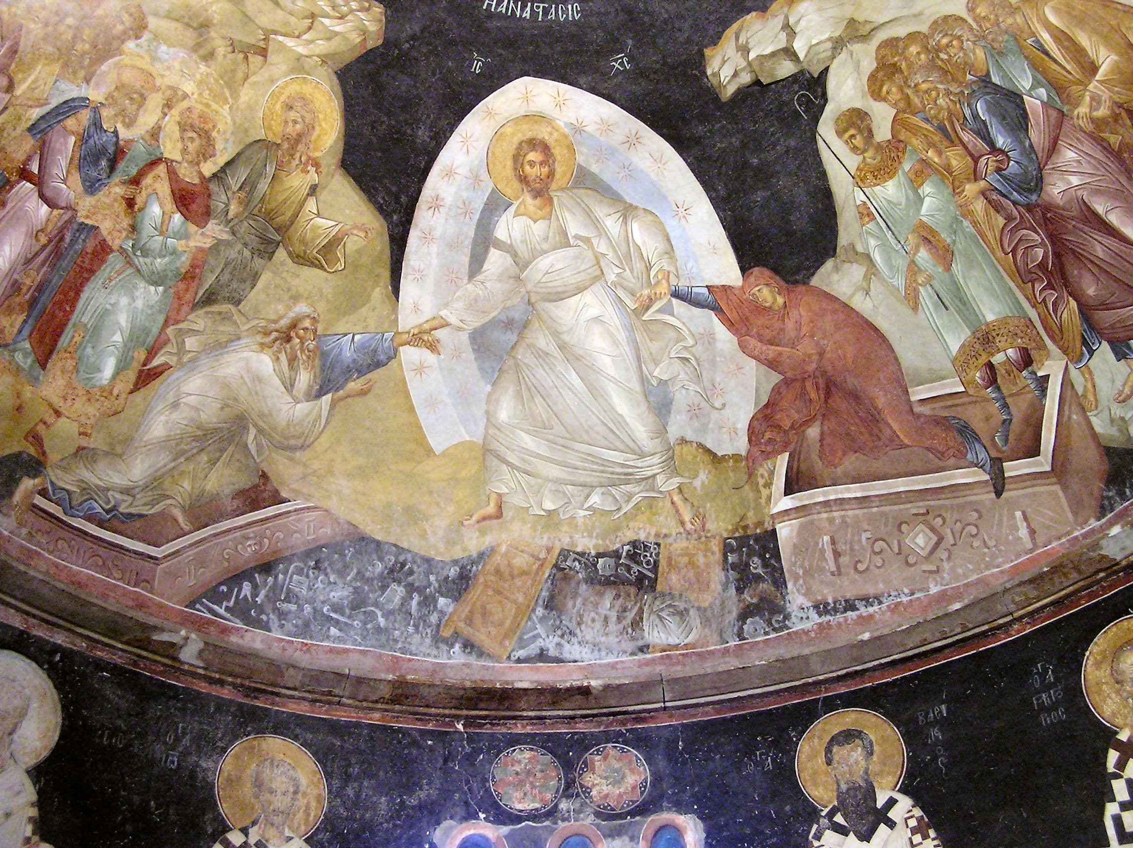 Fresco da Anastasis em Chora: Cristo levanta Adão e Eva