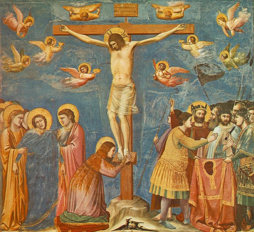 Chrystus na krzyżu z Maryją Panną i świętym Janem u jego stóp, fresk Giotta