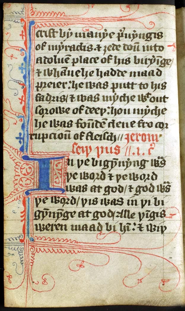Początek Ewangelii według Jana w rękopisie wiklefickim Hunter 191, folio 2 verso