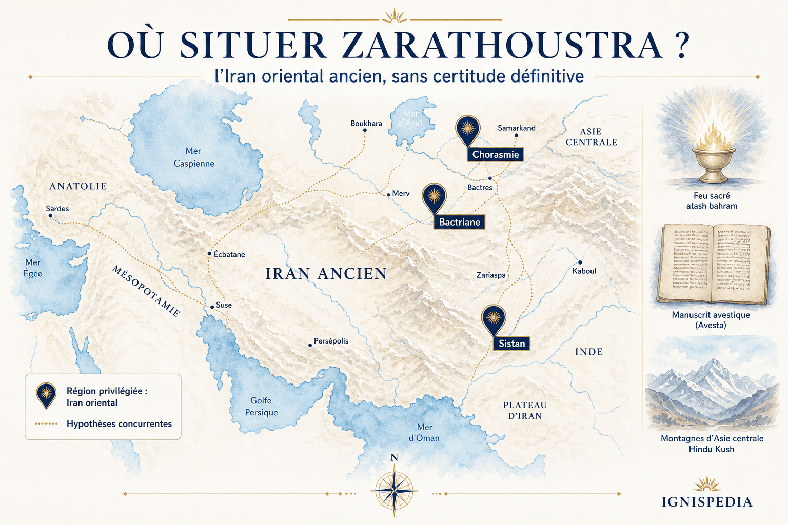 Carte de l'Iran oriental ancien avec Bactriane Chorasmie et Sistan
