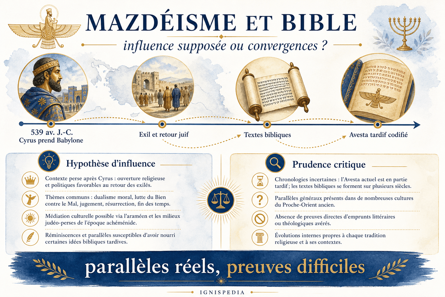 Infographie sur l'hypothèse d'influence du mazdéisme sur les textes bibliques