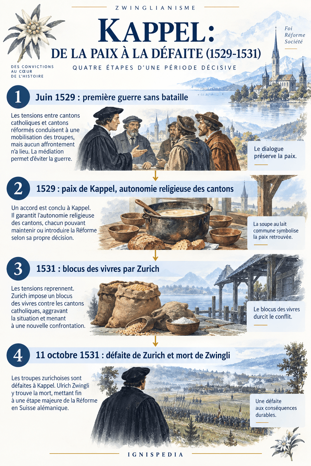 De la première paix de Kappel en 1529 au blocus et à la défaite de Zurich en 1531.
