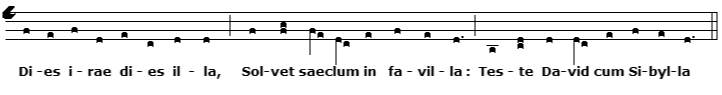Incipit of the Dies irae in Gregorian notation